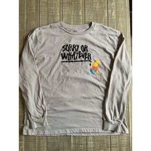 Bart Simpson Gray Long-sleeve "Sorry or Whatever" Crewneck T-shirt XL Simpsons